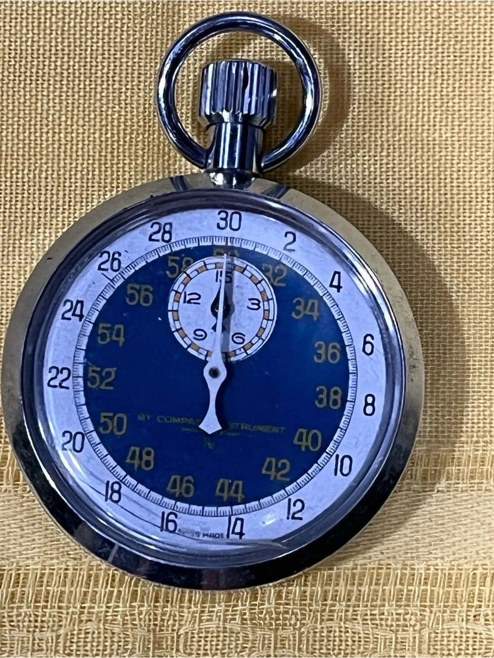 Vintage Swiss Made Compass Instrument Mechanical Stopwatch - Blue Dial, Working!